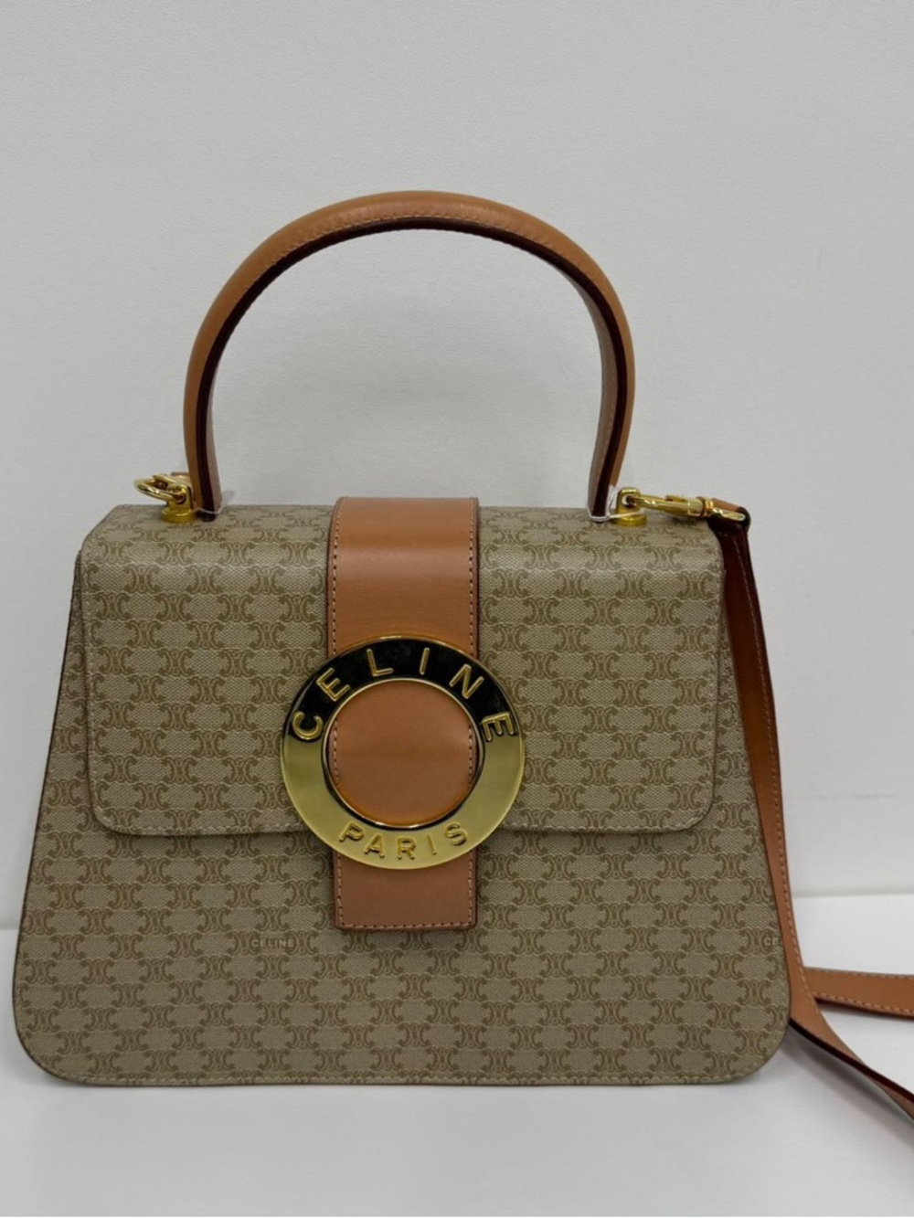 Celine Beige & Tan Monogram Top-Handle Satchel